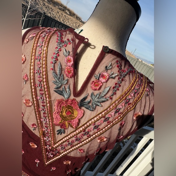 Sundance Embroidered Boho Maxi Dress | Burgundy Floral Sleeveless size small - Picture 8 of 10